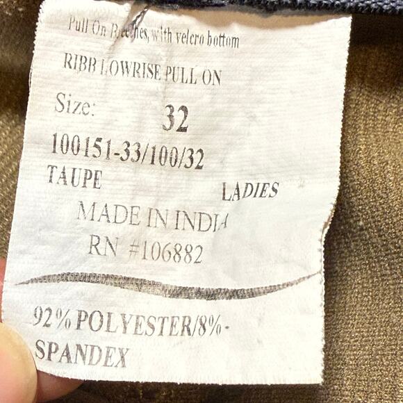 TuffRider Ladies Ribb Low-Rise Pull-On Knee Patch Breeches Taupe Size 32 - Picture 6 of 10